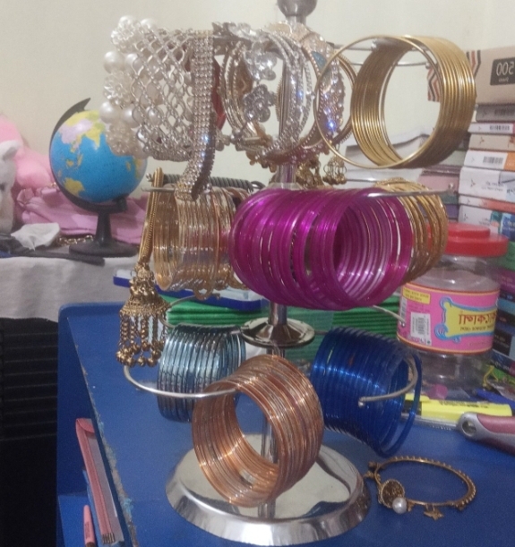 Picture of Bangles stand | Bangle holder stand | Bangles stand for women | Chudi stand | Bangle organizer for women | Bangle display stand |3 Step Rotaing Bangle Stand শখের চুড়ি রাখার আলনা Silver 