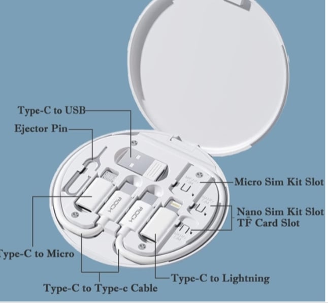 Picture of Mini Digital Gadgets Storage Box - 4 in1 Fast Charging Data Cable Storage Set Box - Universal Smart Adapter Combination Set White 