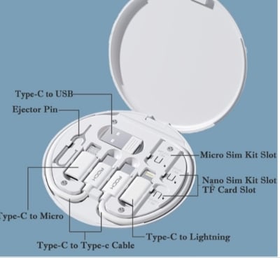 Picture of Mini Digital Gadgets Storage Box - 4 in1 Fast Charging Data Cable Storage Set Box - Universal Smart Adapter Combination Set White 