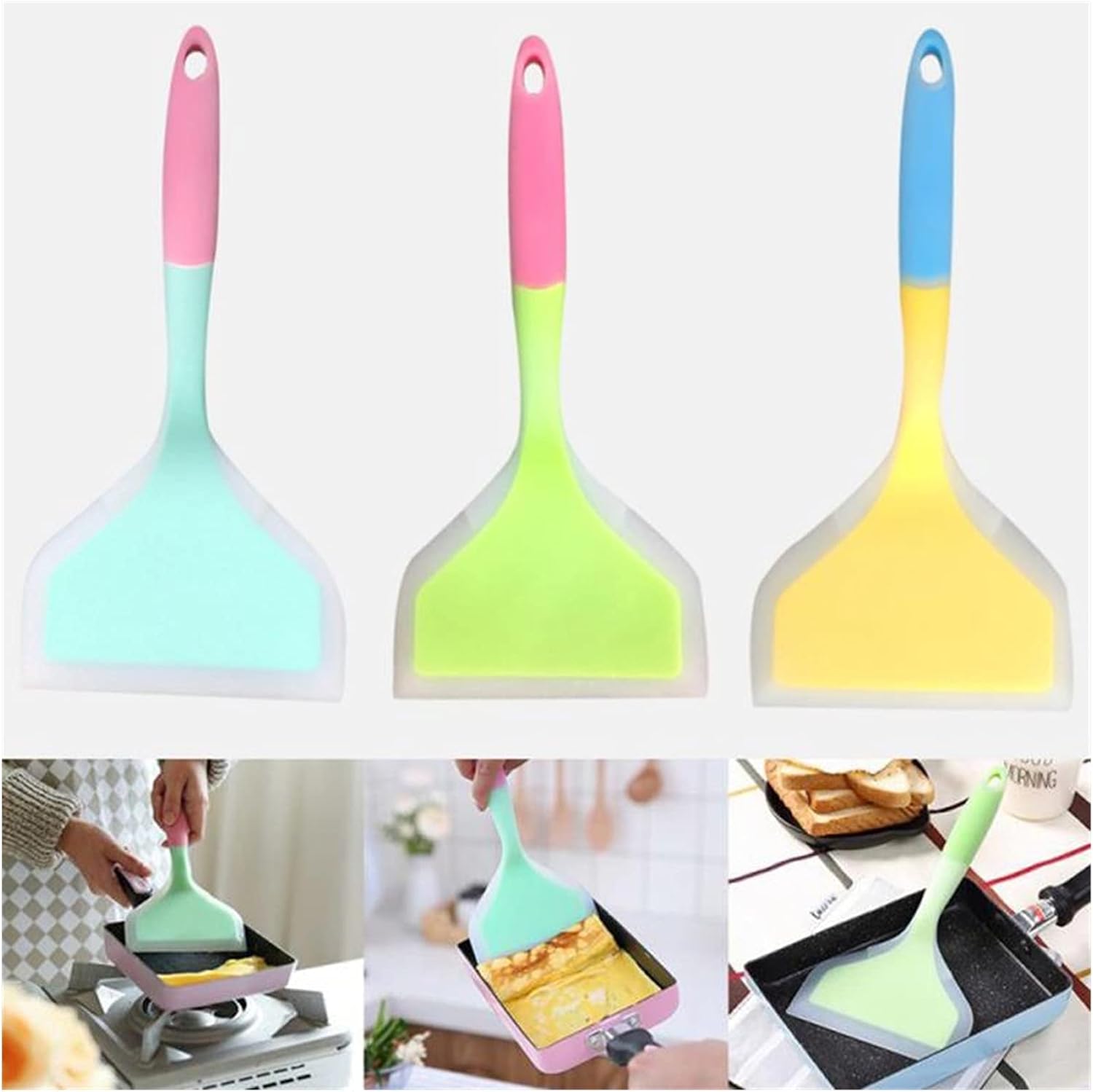 Picture of 1 Pcs Silicone Spatula, Omelette Spatula, Pancake Slice, Wide Shovel, Non stick Non-Slip Grip, Heat Resistant. Food Safe, BPA Free,Perfect for Cooking & Baking. Dishwasher Safe Multicolor 