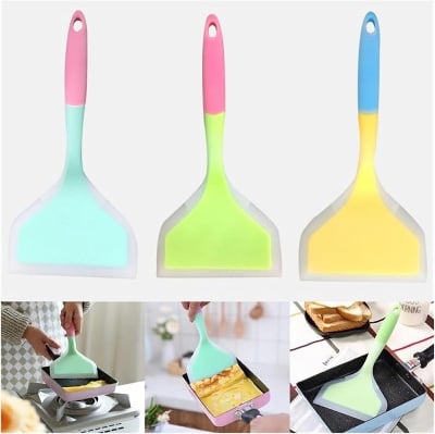 Picture of 1 Pcs Silicone Spatula, Omelette Spatula, Pancake Slice, Wide Shovel, Non stick Non-Slip Grip, Heat Resistant. Food Safe, BPA Free,Perfect for Cooking & Baking. Dishwasher Safe Multicolor 
