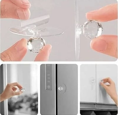 Picture of 3 Pcs Crystal Cabinet Handles Plastic door Handle Punch-Free Self-Adhesive Drawer Pulls for Furniture  