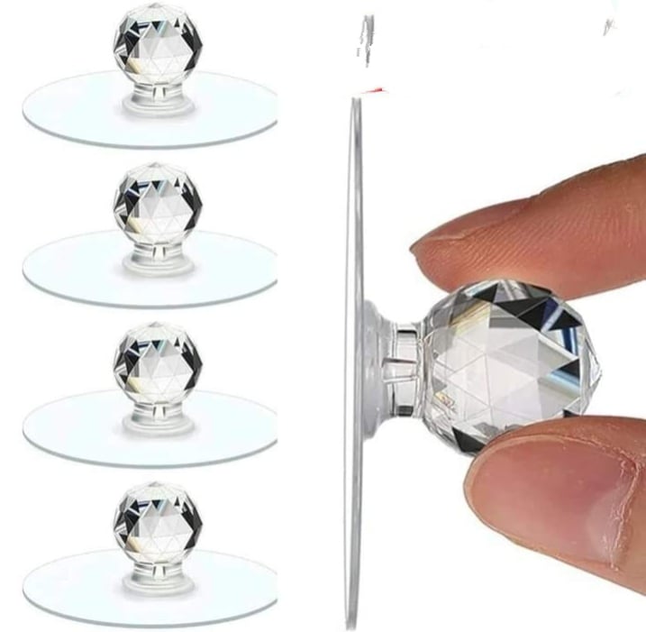 Picture of 3 Pcs Crystal Cabinet Handles Plastic door Handle Punch-Free Self-Adhesive Drawer Pulls for Furniture  