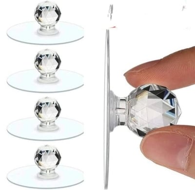 Picture of 3 Pcs Crystal Cabinet Handles Plastic door Handle Punch-Free Self-Adhesive Drawer Pulls for Furniture  
