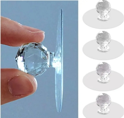 Picture of 3 Pcs Crystal Cabinet Handles Plastic door Handle Punch-Free Self-Adhesive Drawer Pulls for Furniture  