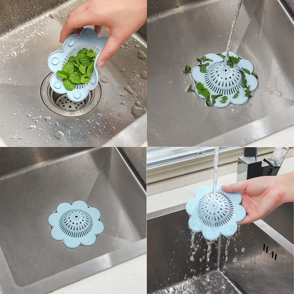 Picture of 2PCS Drain Hair Catcher Shower Drain Covers Durable Silicone Hair Stopper,Bathtub and Shower Drain Protectors for Bathroom Bathtub and Kitchen Multicolor 