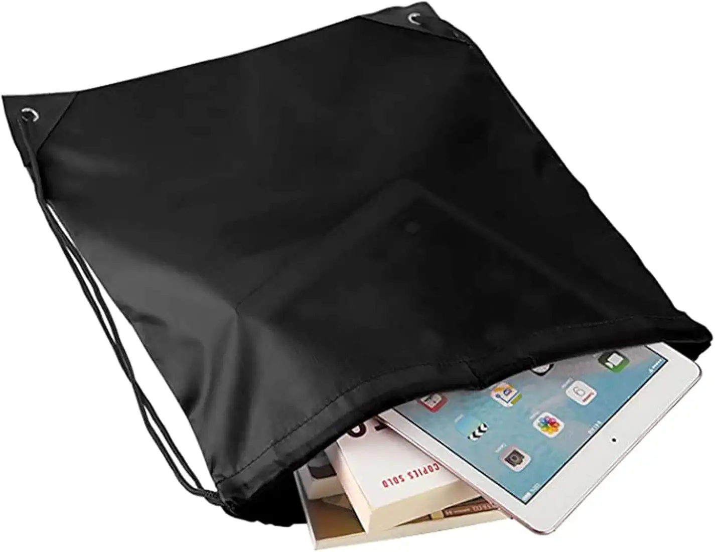 Picture of Drawstring Backpacks 1Pieces Bulk Sports Drawstring Bags Gym Cinch Bags Polyester String Bags for Kids Men Women Approx. 17 x 13.4 inch/ 43 x 34 cm (L x W) Black Int: One size