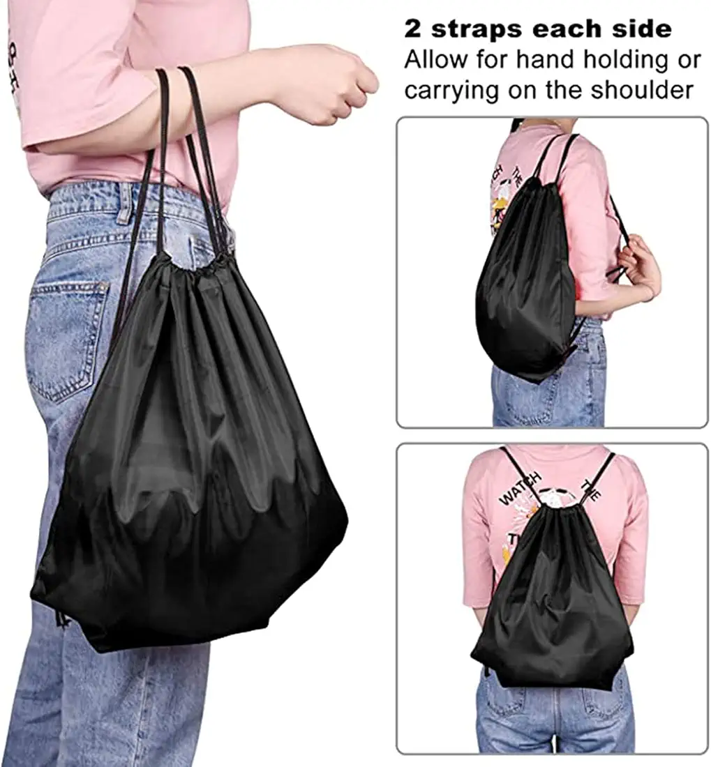 Picture of Drawstring Backpacks 1Pieces Bulk Sports Drawstring Bags Gym Cinch Bags Polyester String Bags for Kids Men Women Approx. 17 x 13.4 inch/ 43 x 34 cm (L x W) Black Int: One size