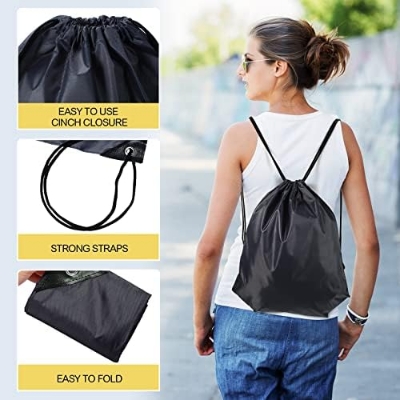 Picture of Drawstring Backpacks 1Pieces Bulk Sports Drawstring Bags Gym Cinch Bags Polyester String Bags for Kids Men Women Approx. 17 x 13.4 inch/ 43 x 34 cm (L x W) Black Int: One size