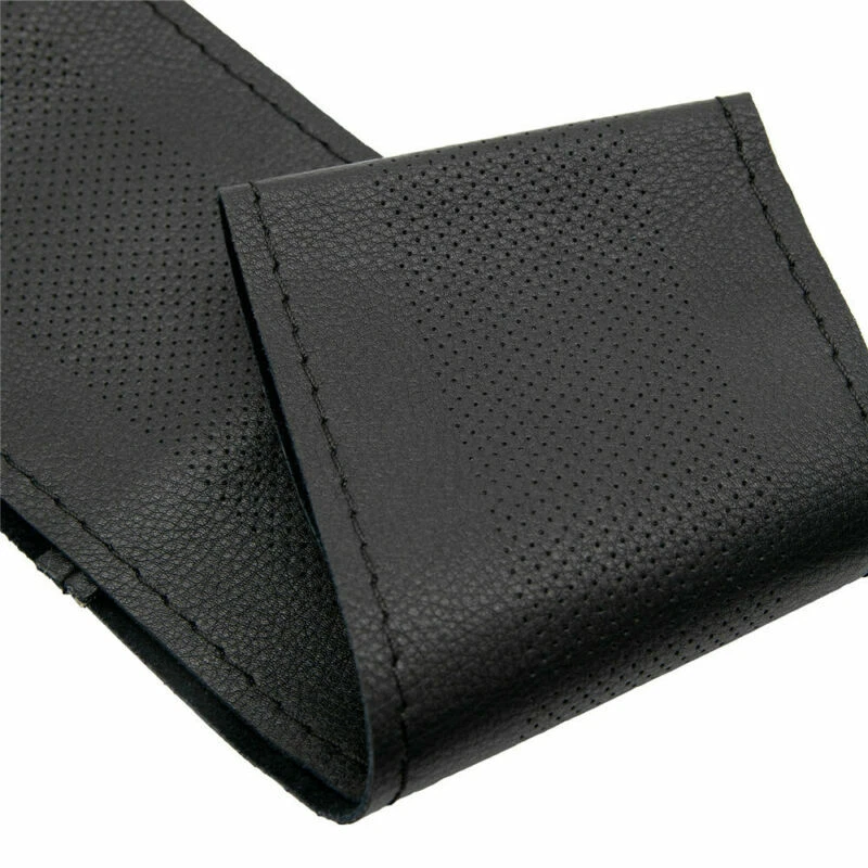Picture of Black DIY Pu Leather Car Perforated Steering Wheel Cover  