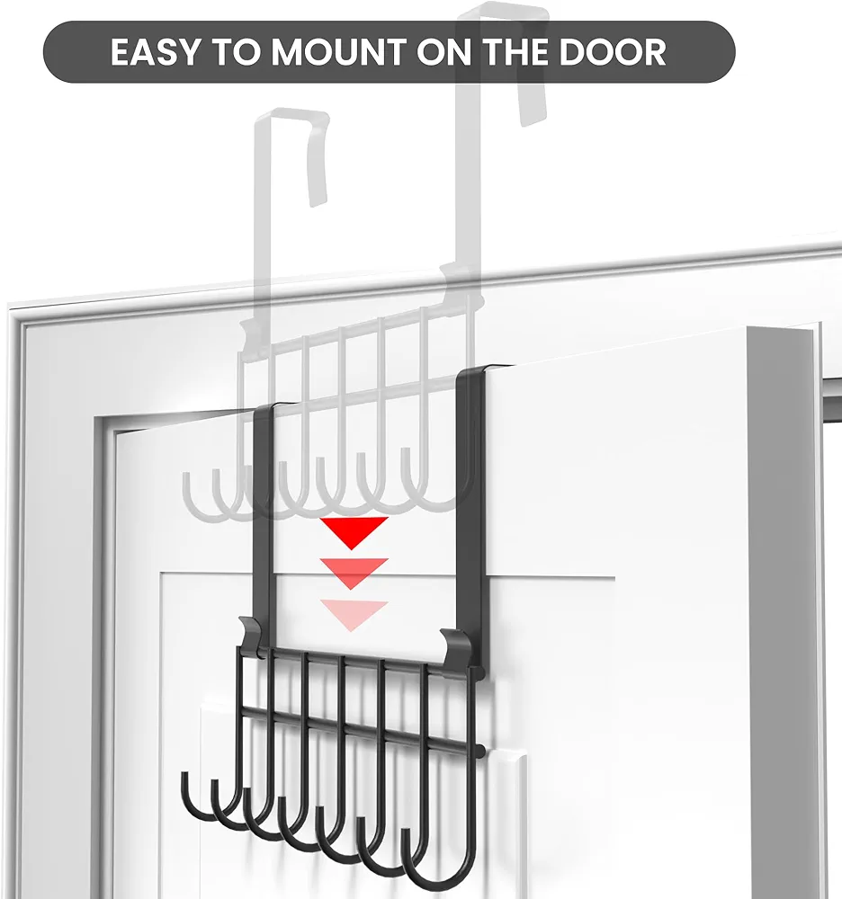 Picture of Over The Door 7 Hook Door Hanger:Over The Door Towel Rack Hooks for Hanging,Metal Towel Hanger Door Coat Hanger Over Door Coat Rack for Towels,Clothes Black 