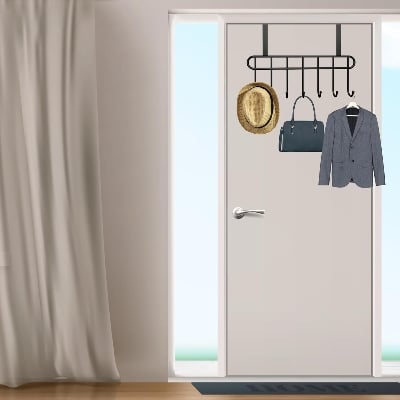 Picture of Over The Door 7 Hook Door Hanger:Over The Door Towel Rack Hooks for Hanging,Metal Towel Hanger Door Coat Hanger Over Door Coat Rack for Towels,Clothes Black 