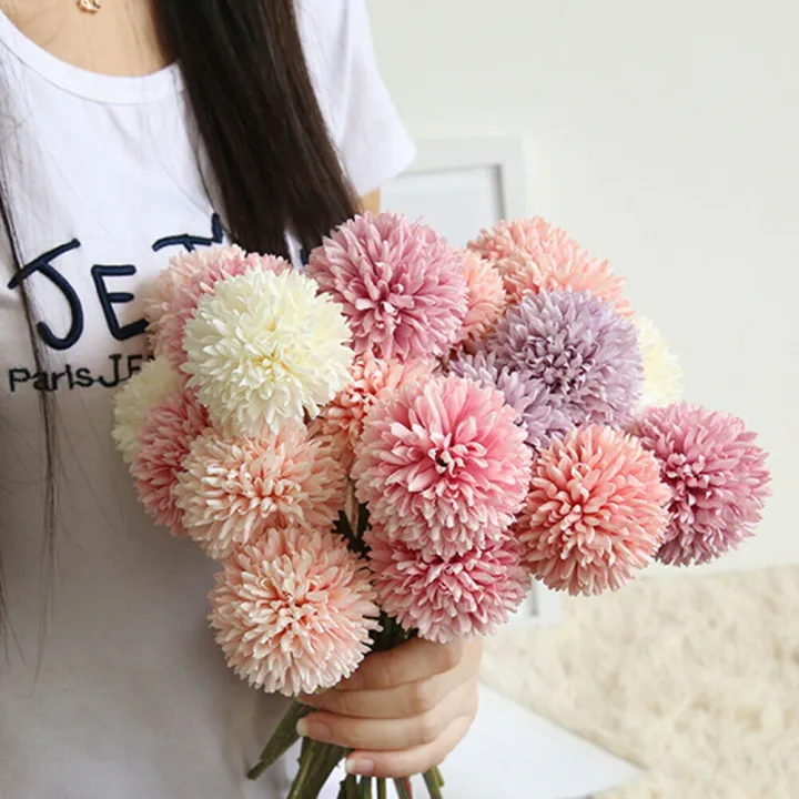 Picture of 6 Pcs Bunch Artificial Flower Bouquet Silk Dandelion multicolor Flower Ball Fake Flowers DIY Home Widding Decoration Multicolor 