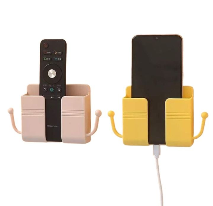 Picture of 2 Pcs Wall mount phone charging holder stand with extra Storage Box, Remote Control holder, Mobile Phone Plug Multicolor 