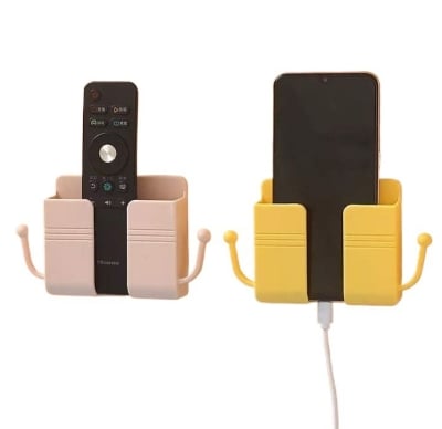 Picture of 2 Pcs Wall mount phone charging holder stand with extra Storage Box, Remote Control holder, Mobile Phone Plug Multicolor 