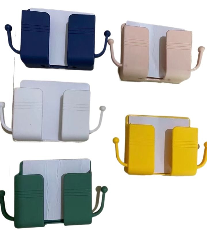 Picture of 2 Pcs Wall mount phone charging holder stand with extra Storage Box, Remote Control holder, Mobile Phone Plug Multicolor 