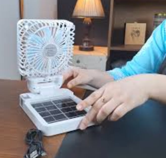 Picture of Solar AC DC Charger Fan Portable folding 2 in 1 Solar+electric rechargeable fan White 