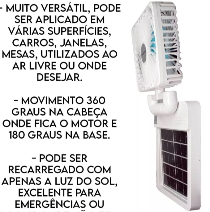 Picture of Solar AC DC Charger Fan Portable folding 2 in 1 Solar+electric rechargeable fan White 
