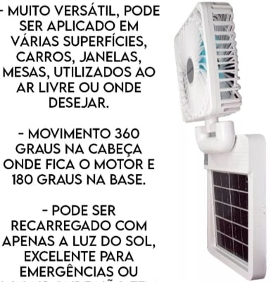 Picture of Solar AC DC Charger Fan Portable folding 2 in 1 Solar+electric rechargeable fan White 