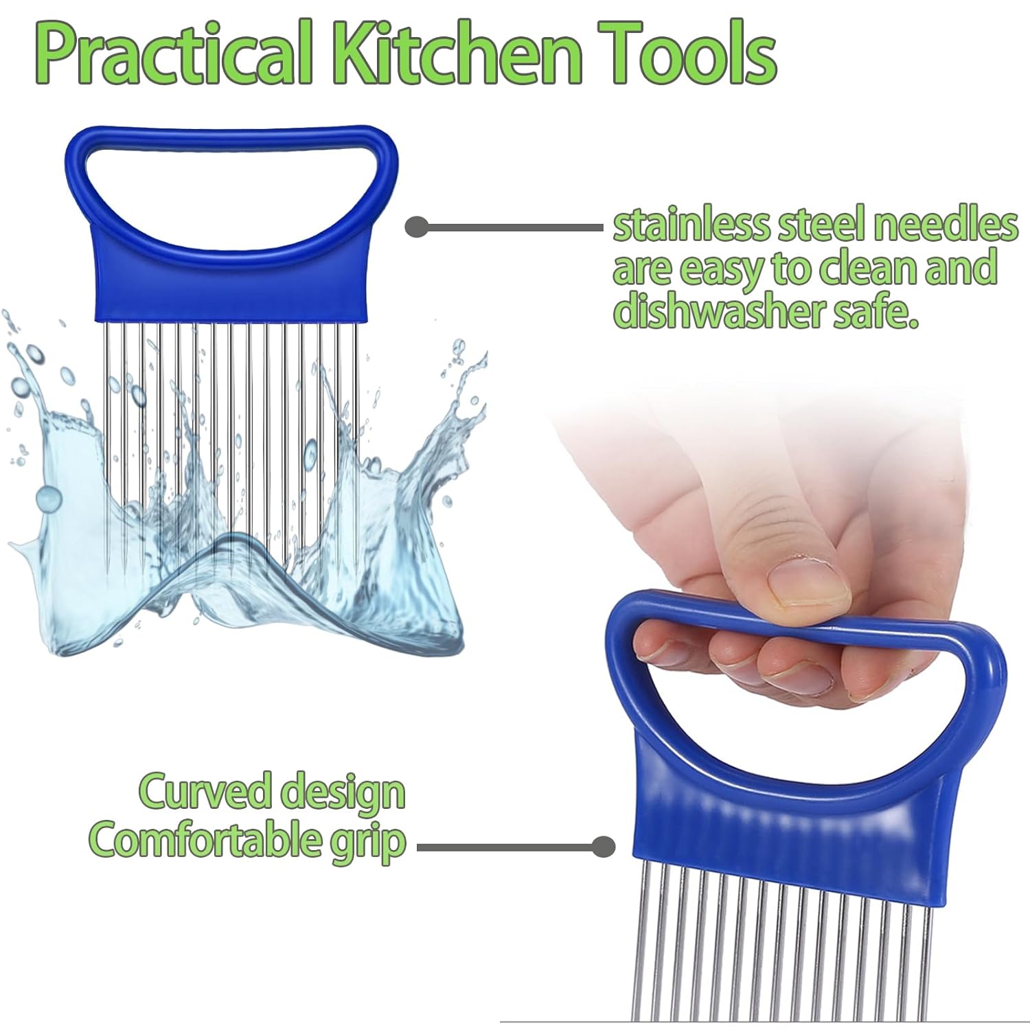 Picture of 1 Pieces Onion Holder for Slicing, Vegetable Tomato Holder Slicer Cutter for Kitchen Worker Safety Cooking Tools,Onion Cutter for Slicing, Potato Lemon Slicer Tomato Slicers Kitchen Comb for Vegetables, Fruit and Meat Multicolor 