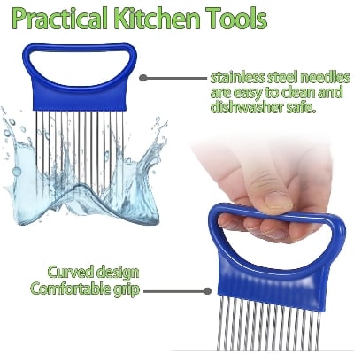 Picture of 1 Pieces Onion Holder for Slicing, Vegetable Tomato Holder Slicer Cutter for Kitchen Worker Safety Cooking Tools,Onion Cutter for Slicing, Potato Lemon Slicer Tomato Slicers Kitchen Comb for Vegetables, Fruit and Meat Multicolor 