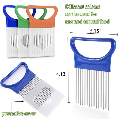Picture of 1 Pieces Onion Holder for Slicing, Vegetable Tomato Holder Slicer Cutter for Kitchen Worker Safety Cooking Tools,Onion Cutter for Slicing, Potato Lemon Slicer Tomato Slicers Kitchen Comb for Vegetables, Fruit and Meat Multicolor 