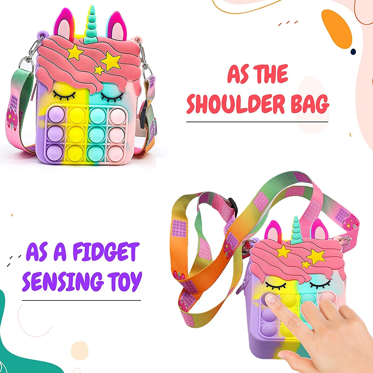 Picture of Party Propz Pop It Bag for Girls - 1Pc Unicorn Bags for Girls | Unicorn Bag | Popit Bag for Kids | Rainbow Purse for Kids | Unicorn Purse Rainbow 