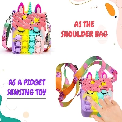 Picture of Party Propz Pop It Bag for Girls - 1Pc Unicorn Bags for Girls | Unicorn Bag | Popit Bag for Kids | Rainbow Purse for Kids | Unicorn Purse Rainbow 