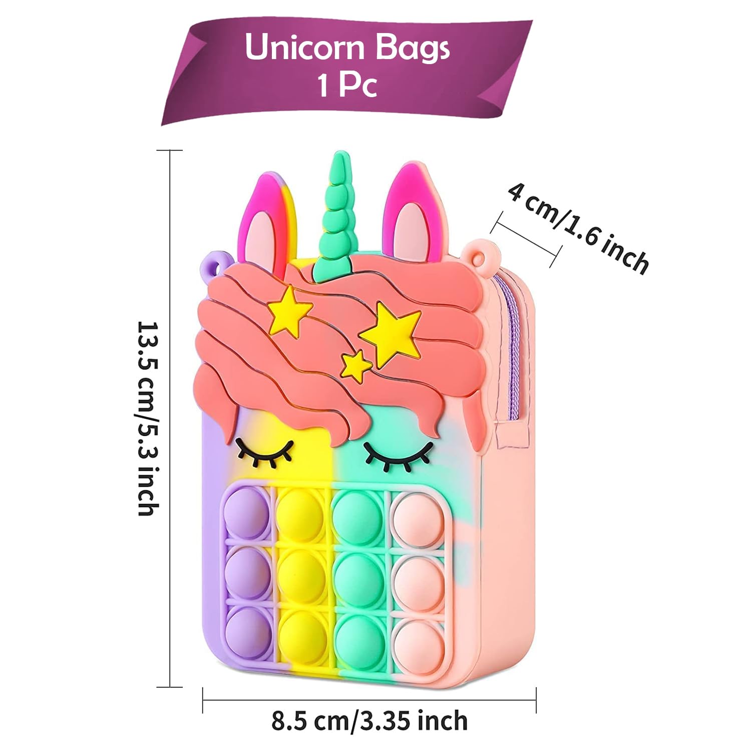 Picture of Party Propz Pop It Bag for Girls - 1Pc Unicorn Bags for Girls | Unicorn Bag | Popit Bag for Kids | Rainbow Purse for Kids | Unicorn Purse Rainbow 
