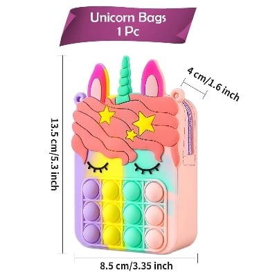 Picture of Party Propz Pop It Bag for Girls - 1Pc Unicorn Bags for Girls | Unicorn Bag | Popit Bag for Kids | Rainbow Purse for Kids | Unicorn Purse Rainbow 