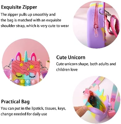 Picture of Party Propz Pop It Bag for Girls - 1Pc Unicorn Bags for Girls | Unicorn Bag | Popit Bag for Kids | Rainbow Purse for Kids | Unicorn Purse Rainbow 