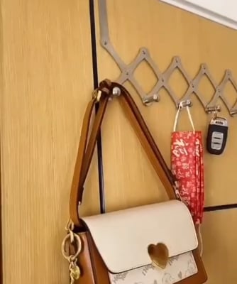 Picture of Sturdy Over The Door Hook Hanger, Expandable Door Clothes Hanger with 6 Hooks for Bathroom Bedroom Living Room, Metal Stainless Steel Coat Hanger for Clothes Robes Hats Belt Bag Towels Silver 