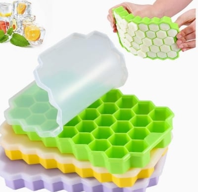 Picture of 1 Pcs Silicone Ice Cube Tray With Lid odourless, non-toxic Ice box Multicolor 