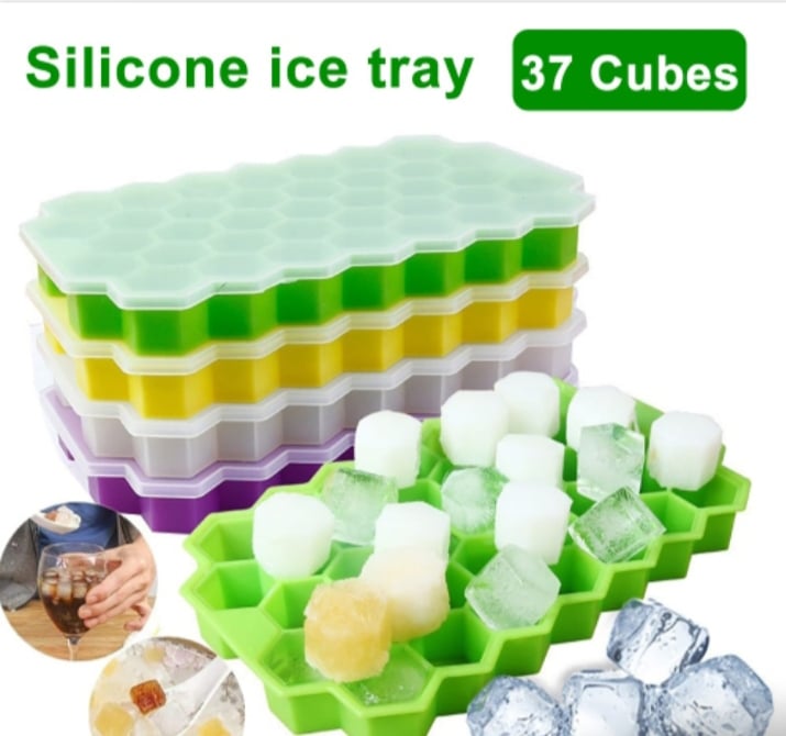 Picture of 1 Pcs Silicone Ice Cube Tray With Lid odourless, non-toxic Ice box Multicolor 