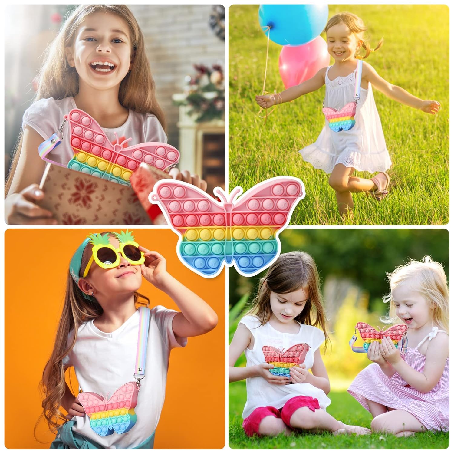Picture of Crossbody Popit Bags for Kid Popit Bags for Girls, Popet Fidget Toy Shoulder Bags, Fidget Purse for Kid Stress Relief Toys,Poppet Purse for Kids Popping Pouch for Kids Multicolor 