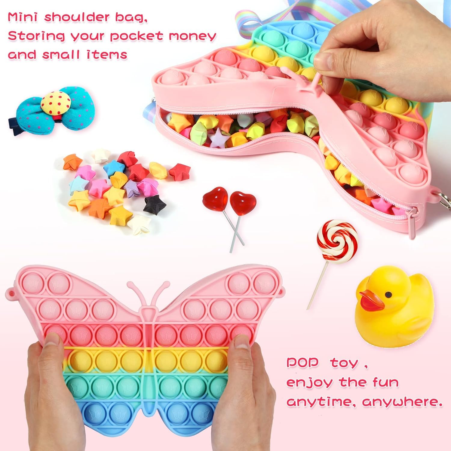 Picture of Crossbody Popit Bags for Kid Popit Bags for Girls, Popet Fidget Toy Shoulder Bags, Fidget Purse for Kid Stress Relief Toys,Poppet Purse for Kids Popping Pouch for Kids Multicolor 