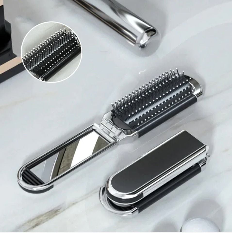 Picture of Folding Hair Brush with Mirror 1 pcs Pocket Hair Comb Lightweight Portable Compact Travel Hair Brush Small Hairbrush  