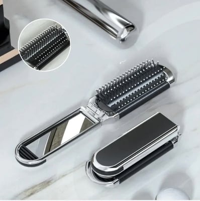 Picture of Folding Hair Brush with Mirror 1 pcs Pocket Hair Comb Lightweight Portable Compact Travel Hair Brush Small Hairbrush  