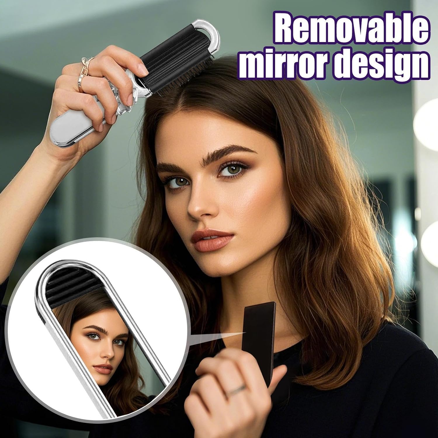 Picture of Folding Hair Brush with Mirror 1 pcs Pocket Hair Comb Lightweight Portable Compact Travel Hair Brush Small Hairbrush  