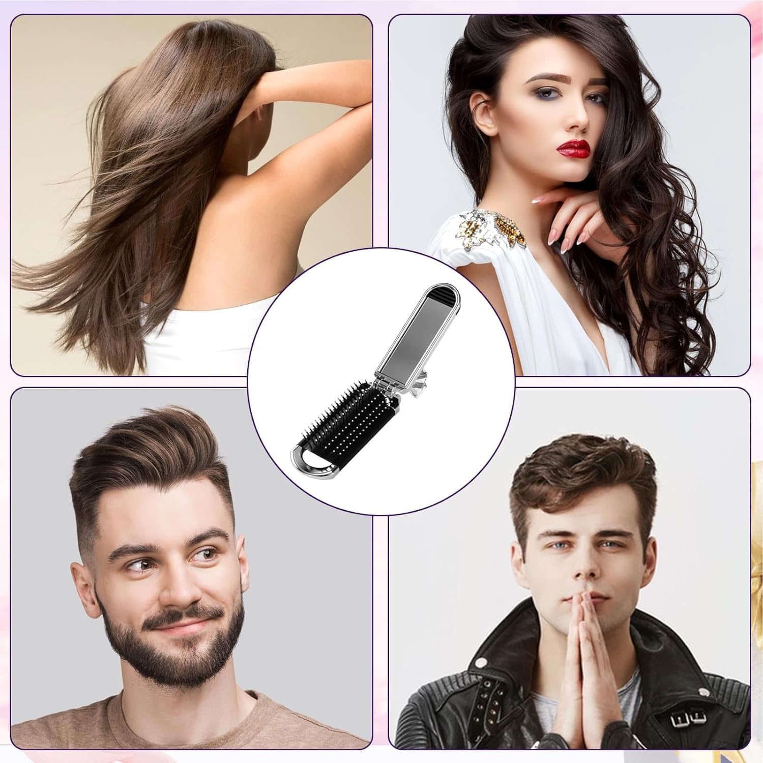 Picture of Folding Hair Brush with Mirror 1 pcs Pocket Hair Comb Lightweight Portable Compact Travel Hair Brush Small Hairbrush  