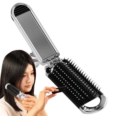 Picture of Folding Hair Brush with Mirror 1 pcs Pocket Hair Comb Lightweight Portable Compact Travel Hair Brush Small Hairbrush  
