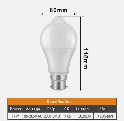 Picture of PIR Motion Sensor LED Lamp Smart Bulb 1 pcs Auto ON/OFF Energy-Saving Lights  