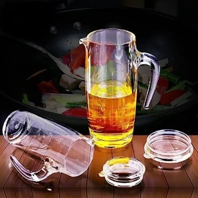 Picture of Acrylic Olive Oil can Transparent Jug Bottle Dispenser with Handle & Clear Lid (450 ml)  