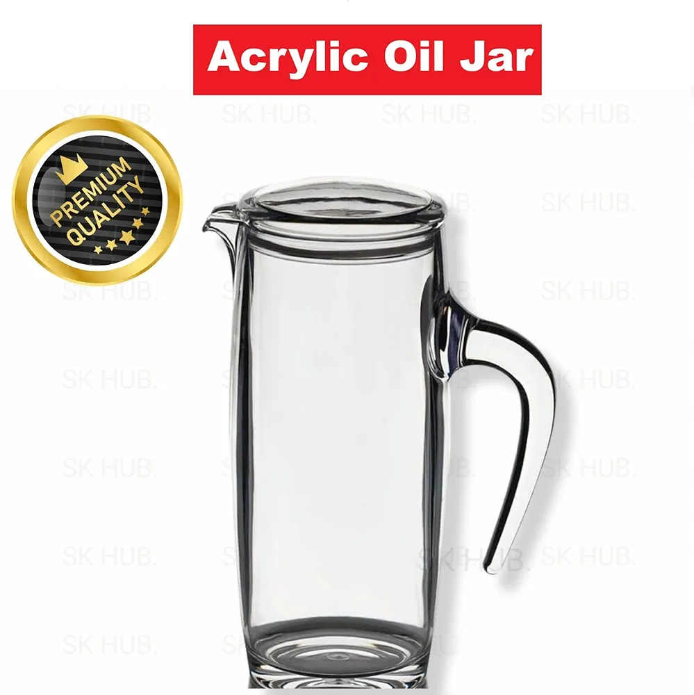 Picture of Acrylic Olive Oil can Transparent Jug Bottle Dispenser with Handle & Clear Lid (450 ml)  