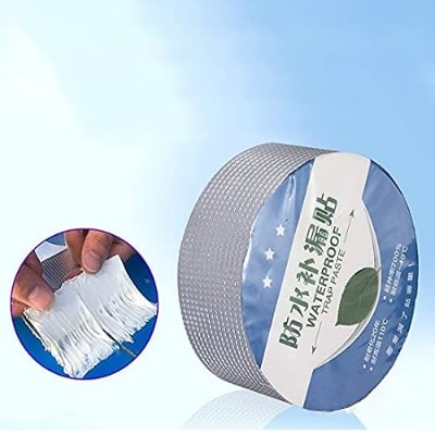 Picture of Leakage Repair Waterproof Tape for Pipe Leakage Roof Water Leakage Solution Aluminium Foil Tape Waterproof Adhesive Tape Sealing Butyl Rubber Tape for Surface Crack, Pipe Repair Silver 