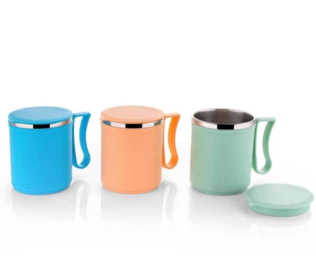 Picture of Coffee Mug - Stylish Double Wall Insulated Stainless Steel Coffee & Tea Cup with lid & Handle for Office, Home & Restaurant, Ideal Tea Mug Gift for Friends, Kids & Adults  Multicolor 