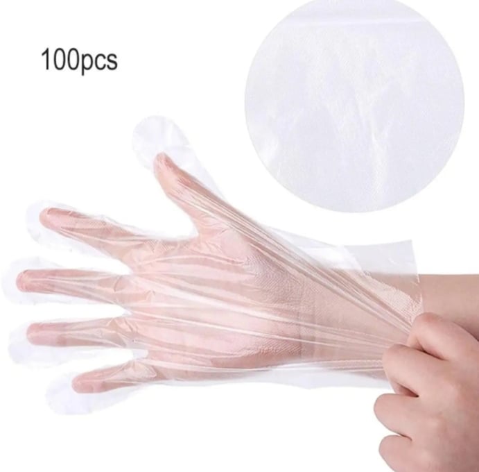 Picture of 100 PCS Disposable Food Prep Gloves - Plastic Food Safe Disposable Gloves Transparent for Food Handling, Kitchen Cooking Cleaning, Crafting, Hair Coloring, One Size Fits Most  