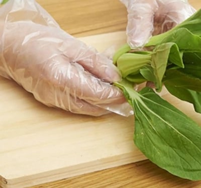 Picture of 100 PCS Disposable Food Prep Gloves - Plastic Food Safe Disposable Gloves Transparent for Food Handling, Kitchen Cooking Cleaning, Crafting, Hair Coloring, One Size Fits Most  