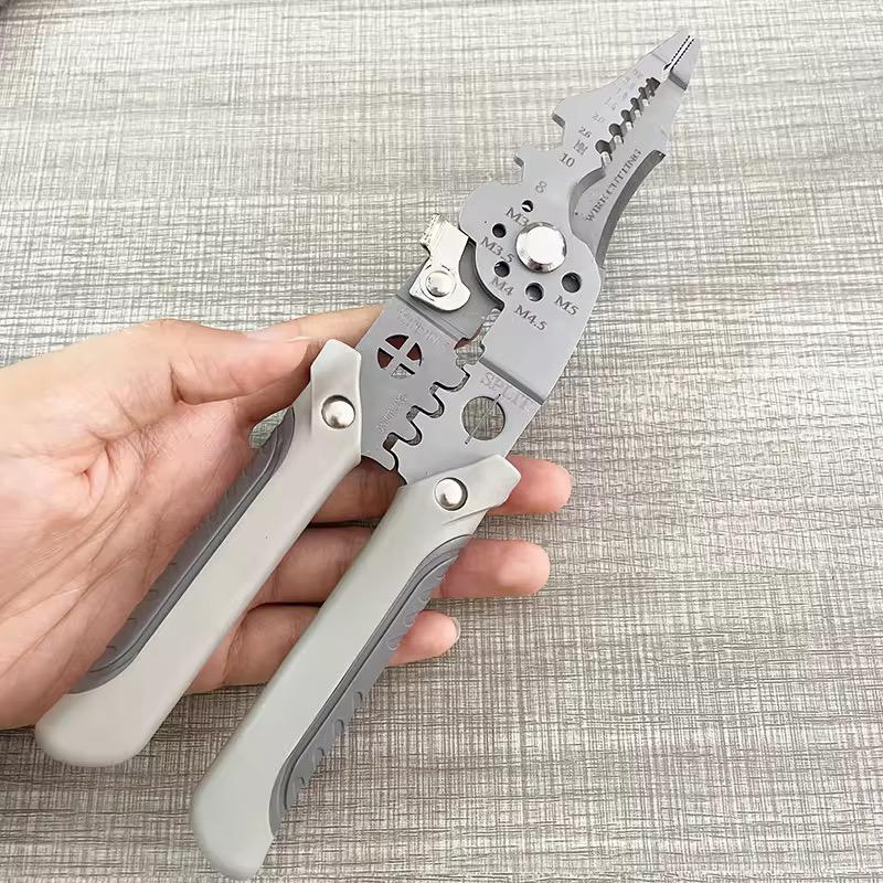 Picture of Multifunctional Wire Stripper, Electrical Wire Cutter for Wire Stripper,Multi-Function Hand Tool for Cutting,Stripping,Shearing Silver 