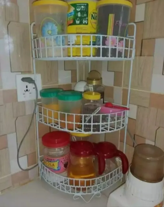 Picture of 2 Pcs 3+2 Layer Corner shelf Metal shampoo rack bathroom kitchen storage 1 big corner rack 1 small corner rack 2 in  1 White 